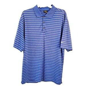 Nike Golf‎ Shirt Men's Large Dri-Fit Short Sleeve Polo Style Blue Striped